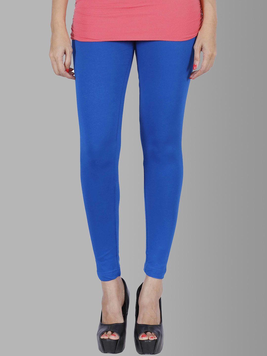 feather soft elite women blue solid cotton ankle-length leggings