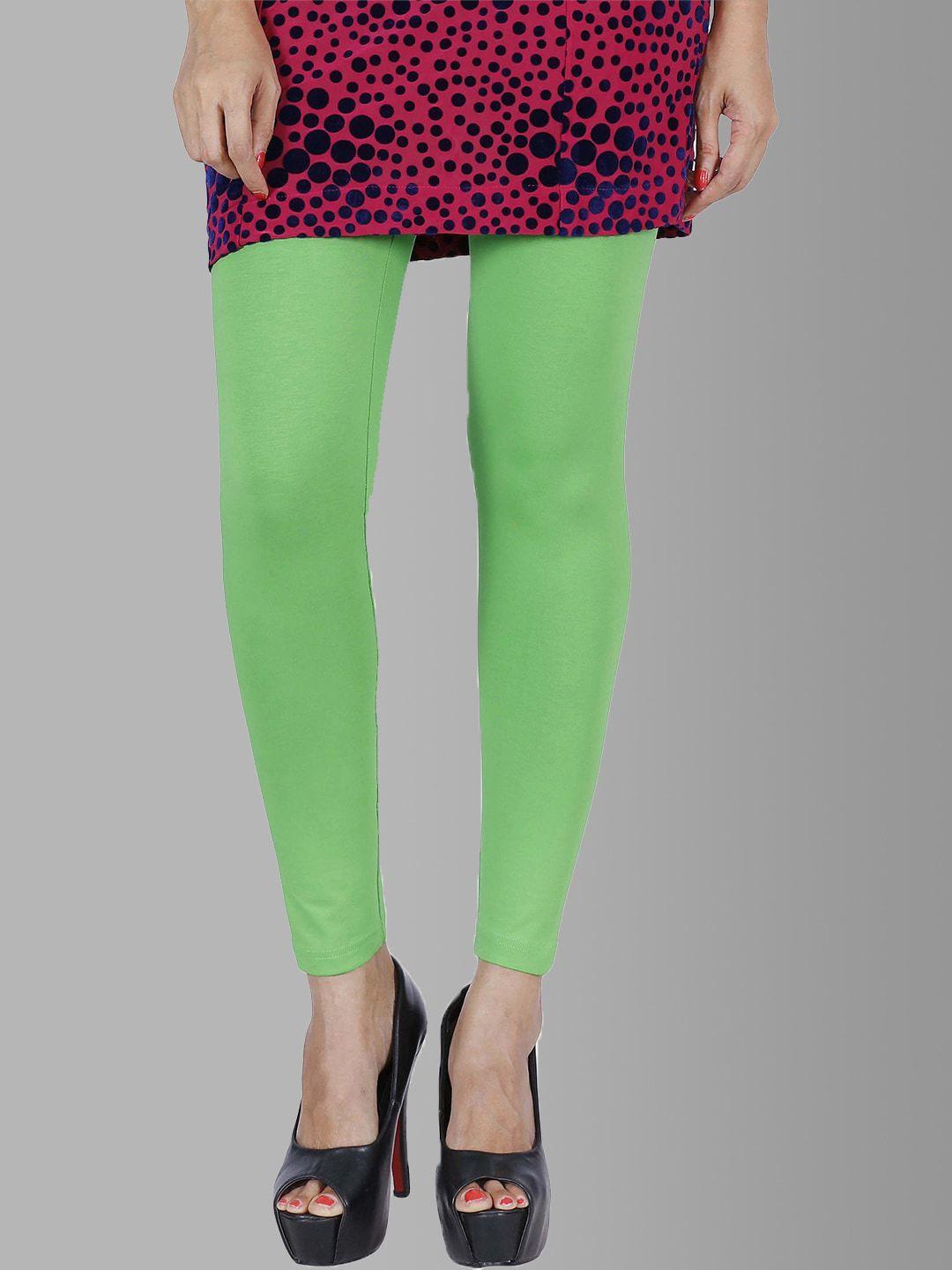 feather soft elite women green solid cotton ankle-length leggings