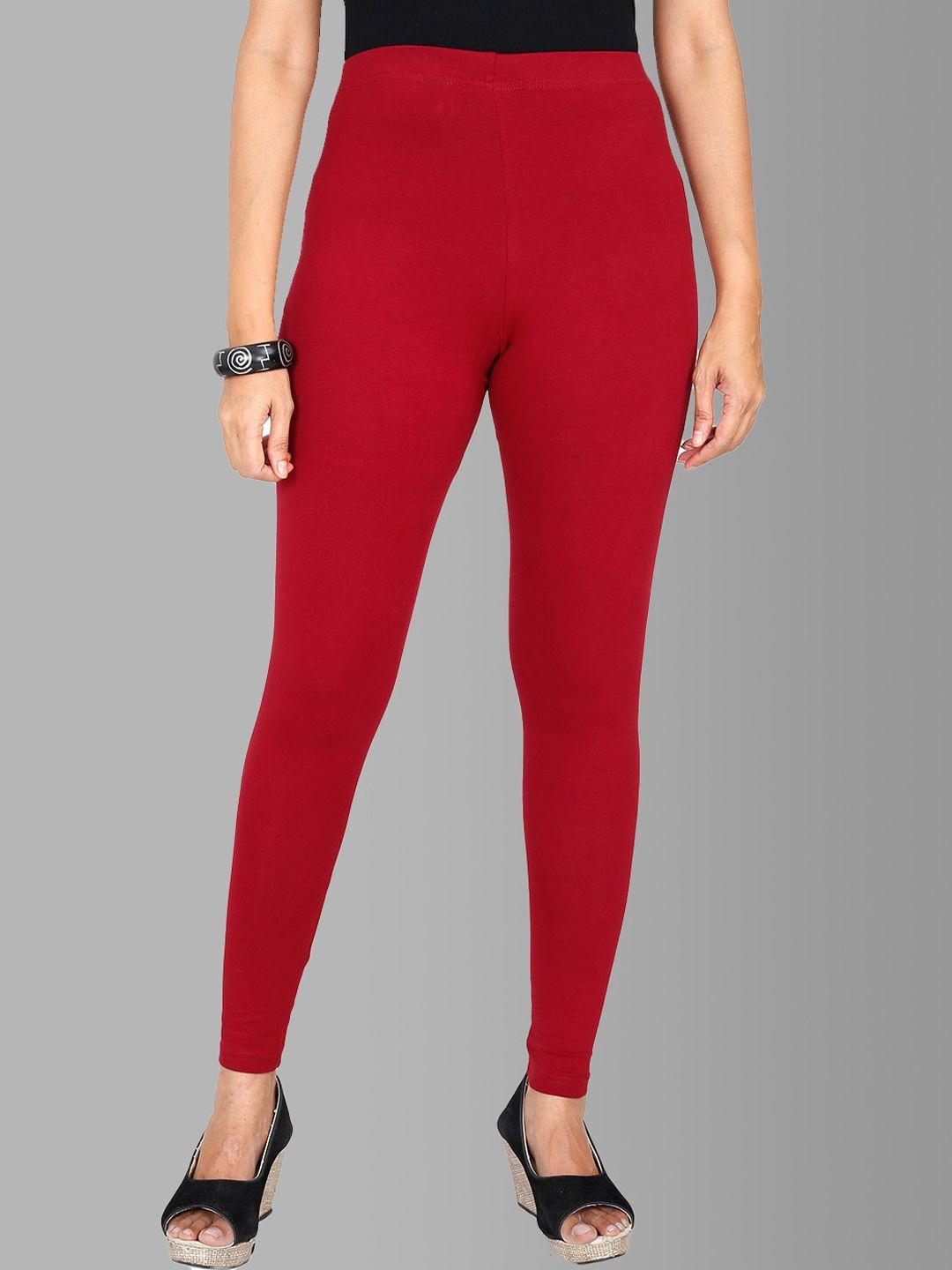 feather soft elite women maroon solid cotton ankle-length leggings