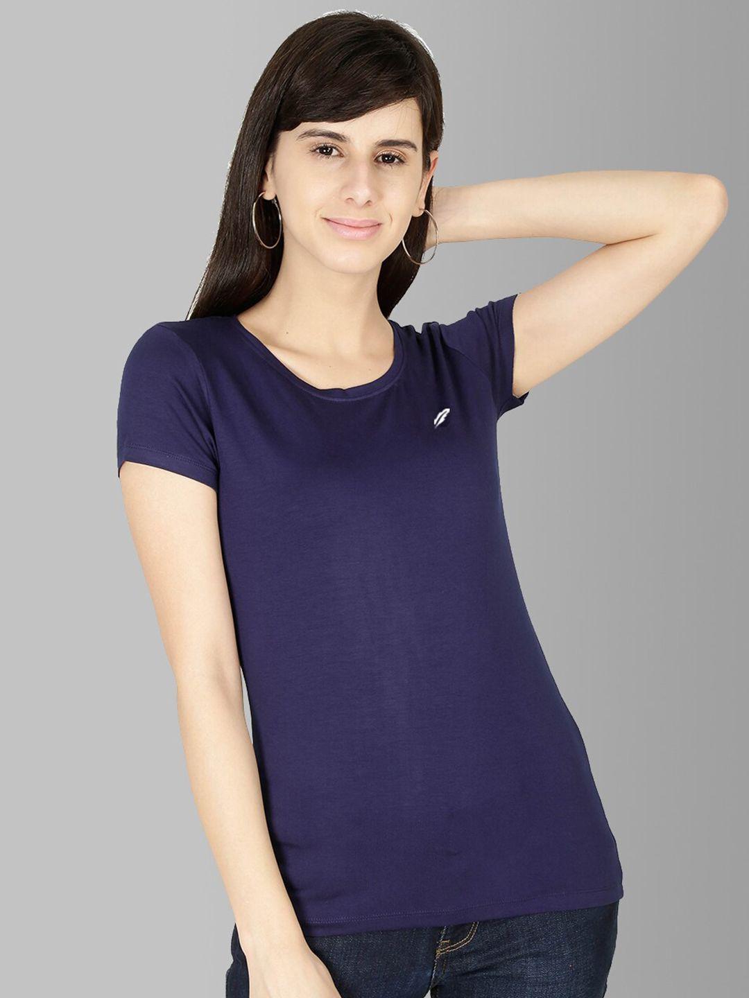 feather soft elite women navy blue indigo slim fit running t-shirt