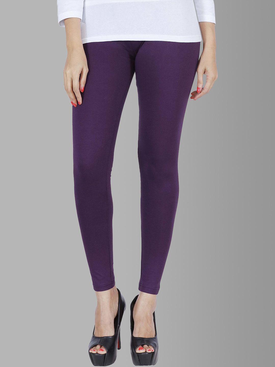 feather soft elite women purple solid cotton ankle-length leggings