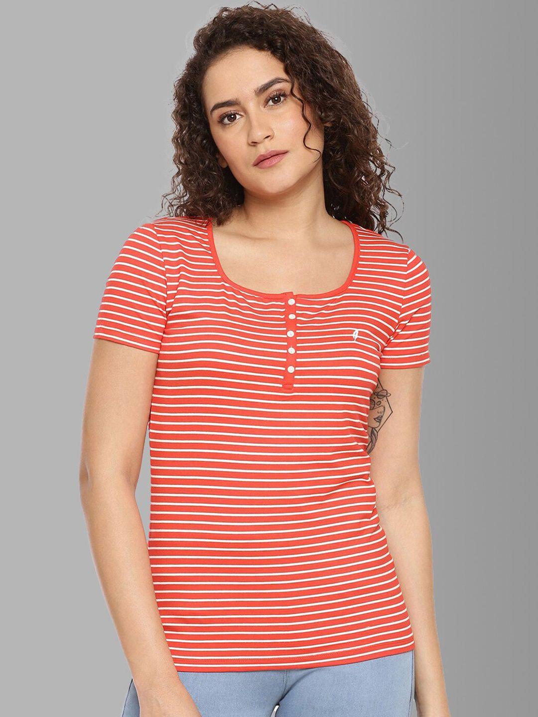 feather soft elite women red & white striped slim fit running t-shirt