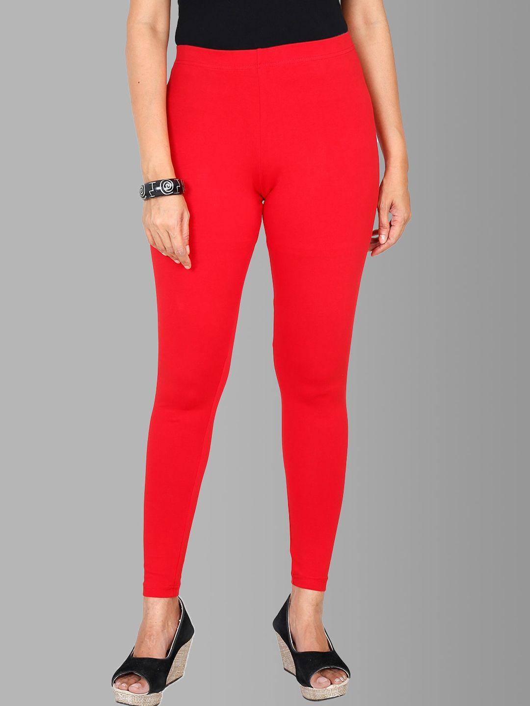 feather soft elite women red solid cotton ankle-length leggings