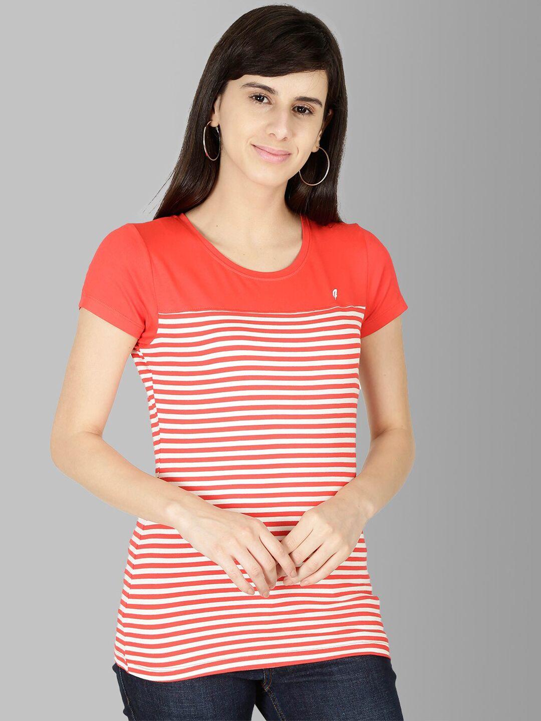 feather soft elite women red striped stretchex slim fit t-shirt