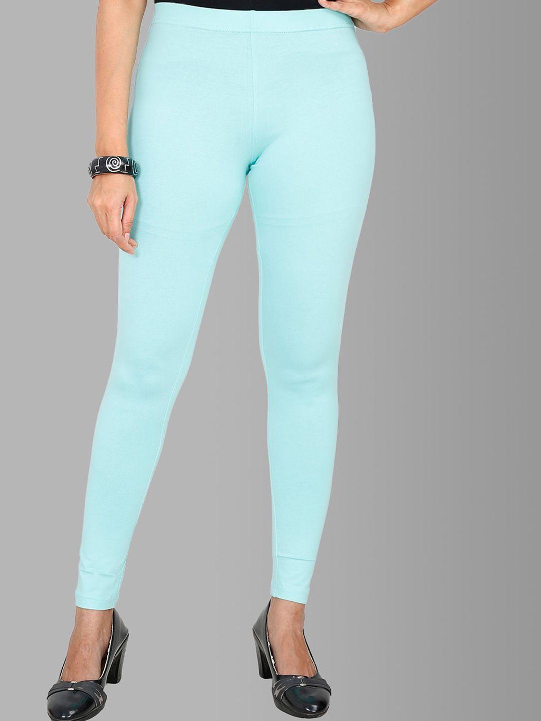 feather soft elite women sky blue solid ankle-length leggings