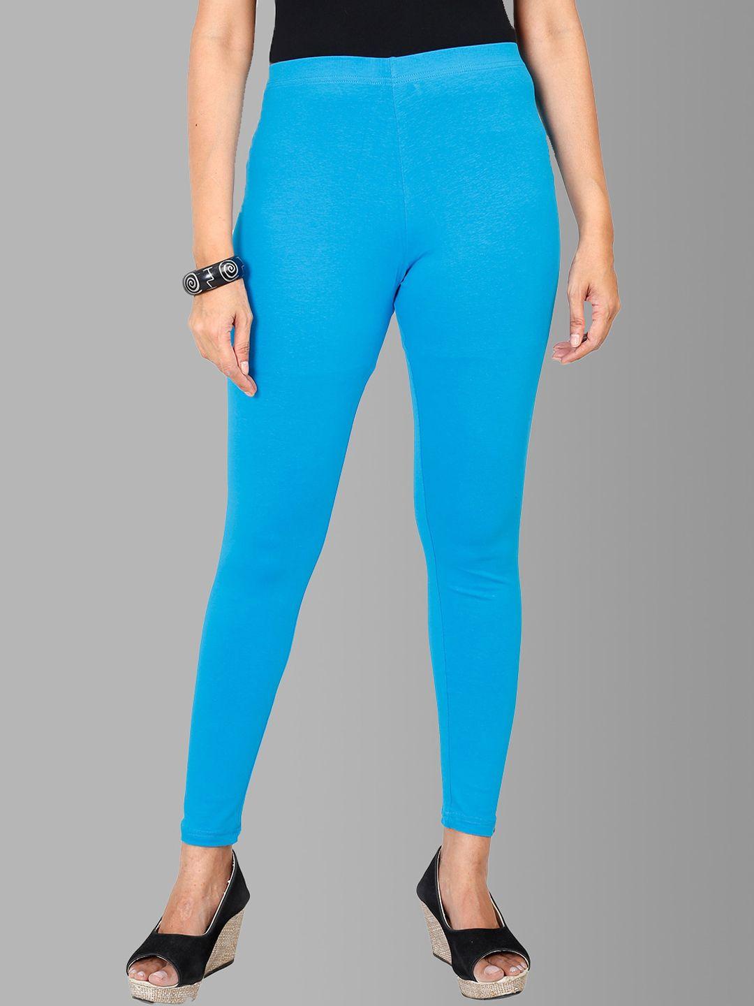 feather soft elite women turquoise blue solid cotton legging