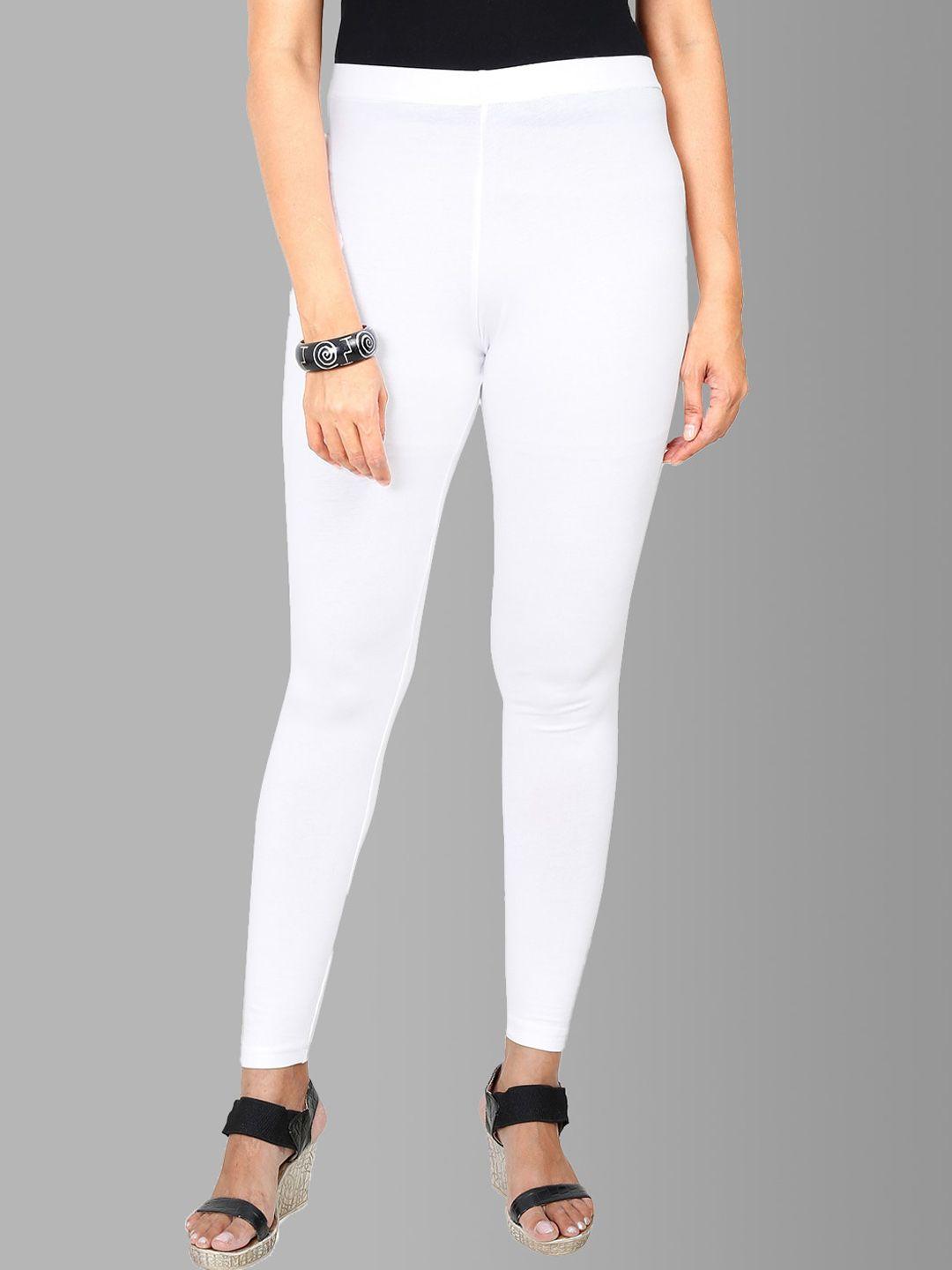feather soft elite women white solid cotton ankle length leggings