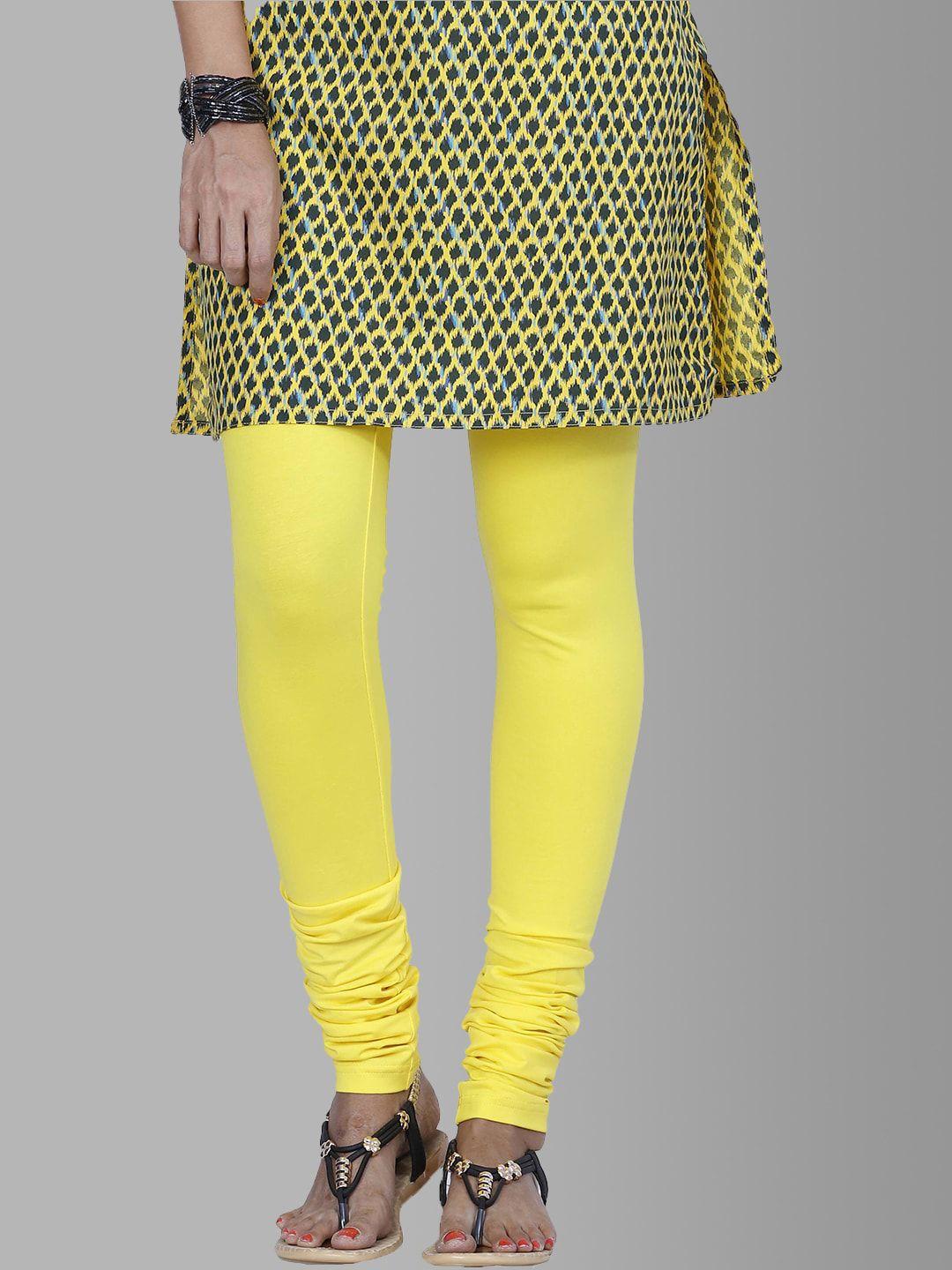 feather soft elite women yellow churidar-length cotton leggings