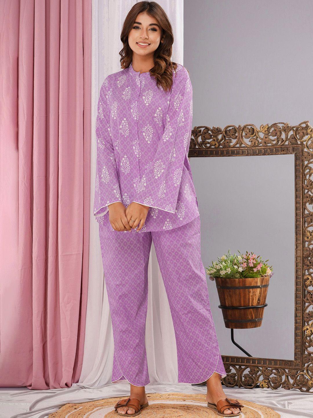 feathers closet ethnic motifs printed pure cotton night suit