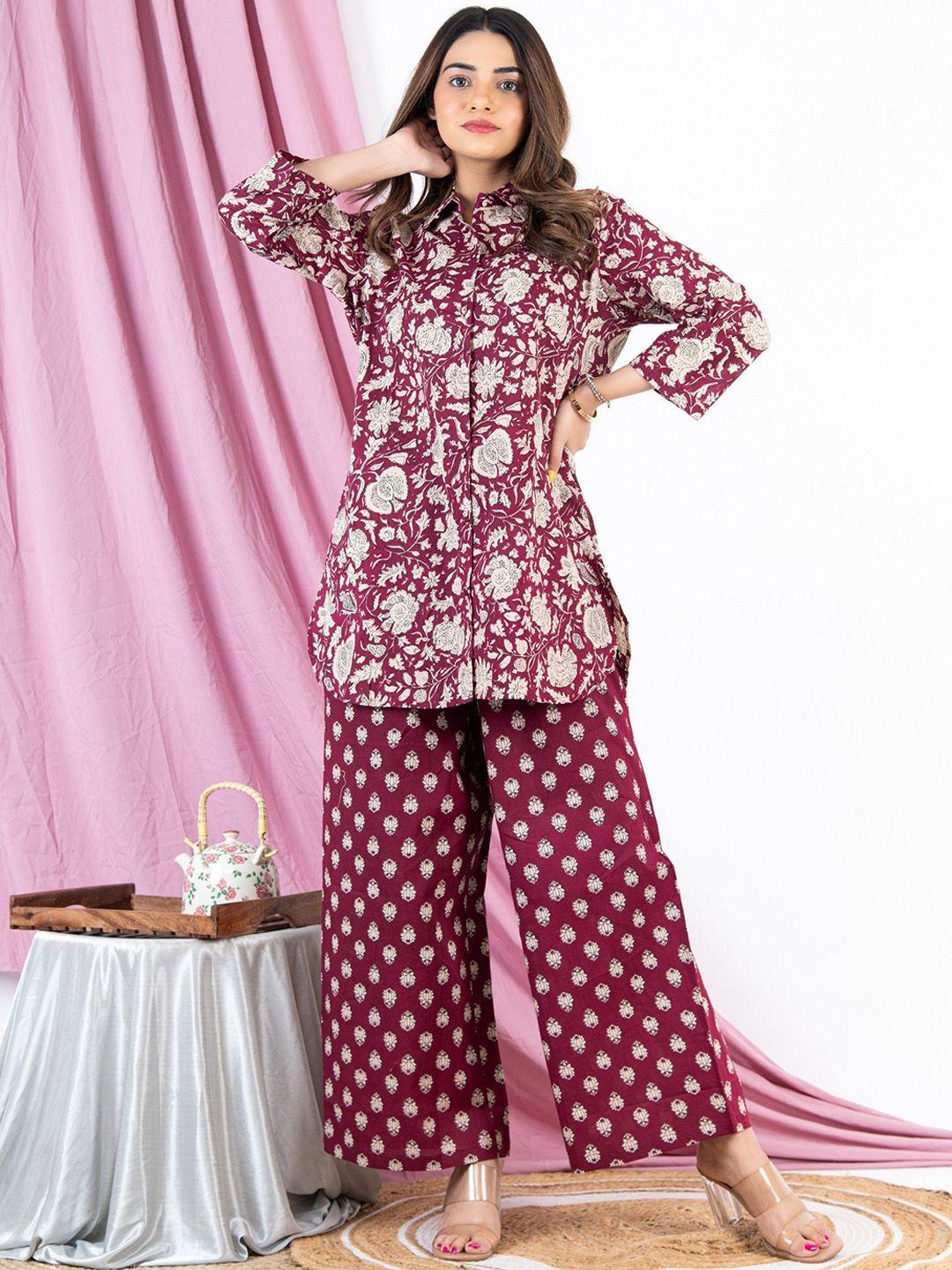 feathers closet floral printed pure cotton night suit