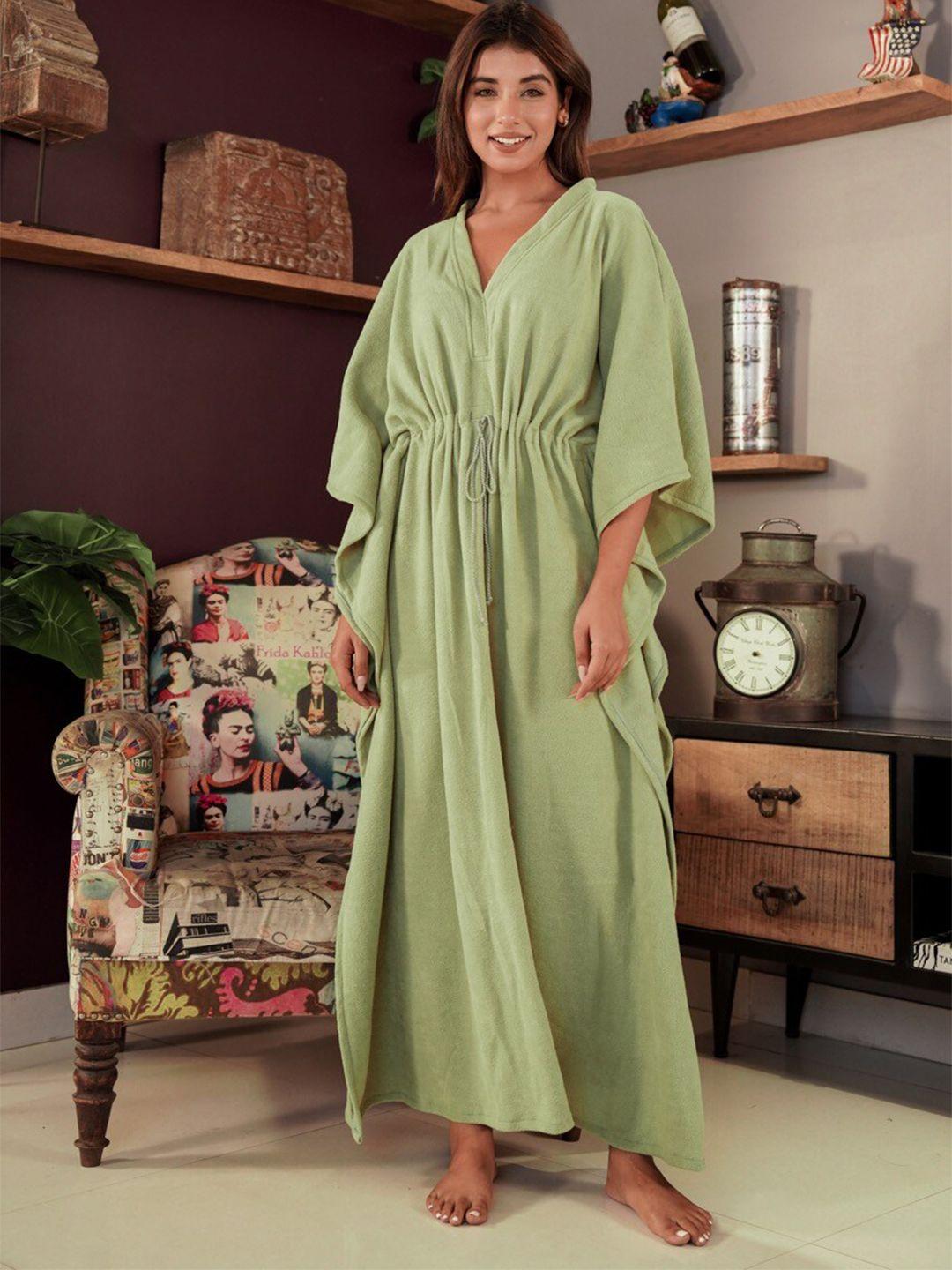 feathers closet green woollen kaftan maxi dress