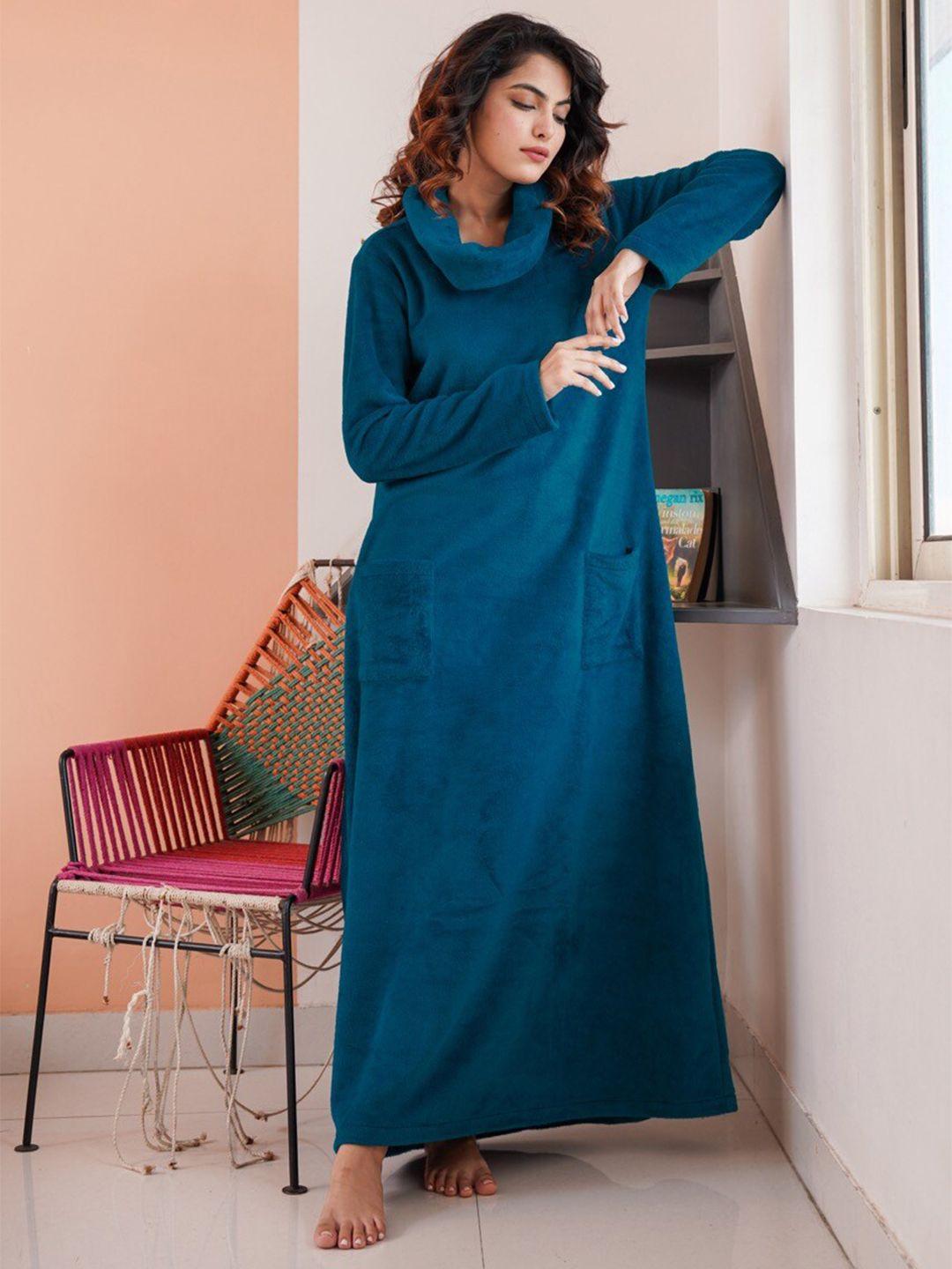 feathers closet mock neck woollen maxi lounge dress