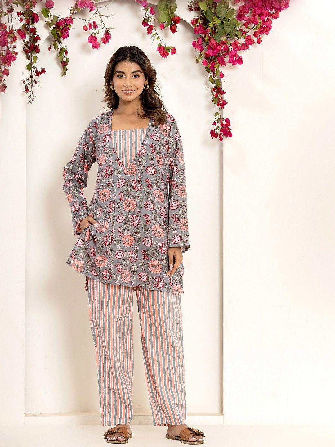 feathers closet printed pure cotton kurti with trouser