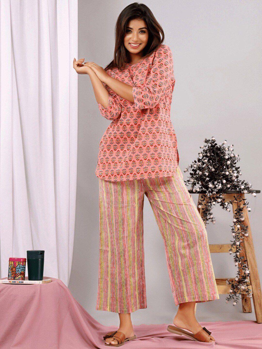 feathers closet printed pure cotton top & palazzos co-ords set