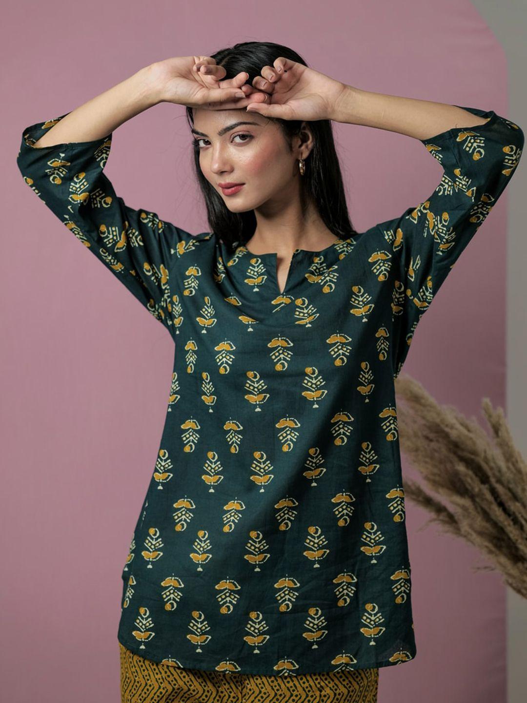 feathers closet women green printed tunic with palazzos
