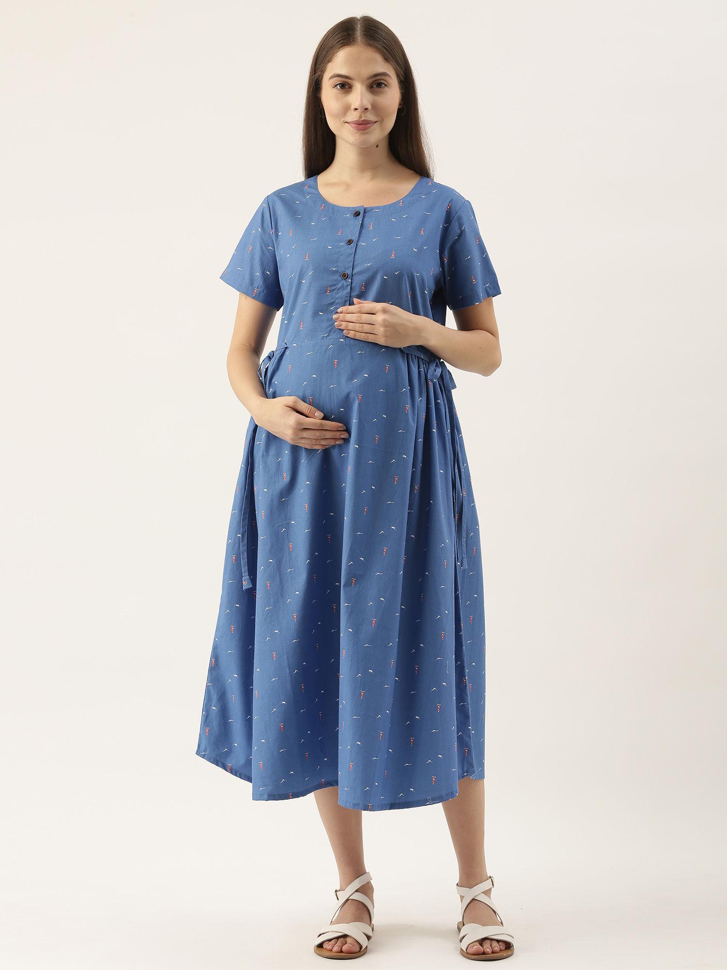 feeding/nursing maternity dress - blue