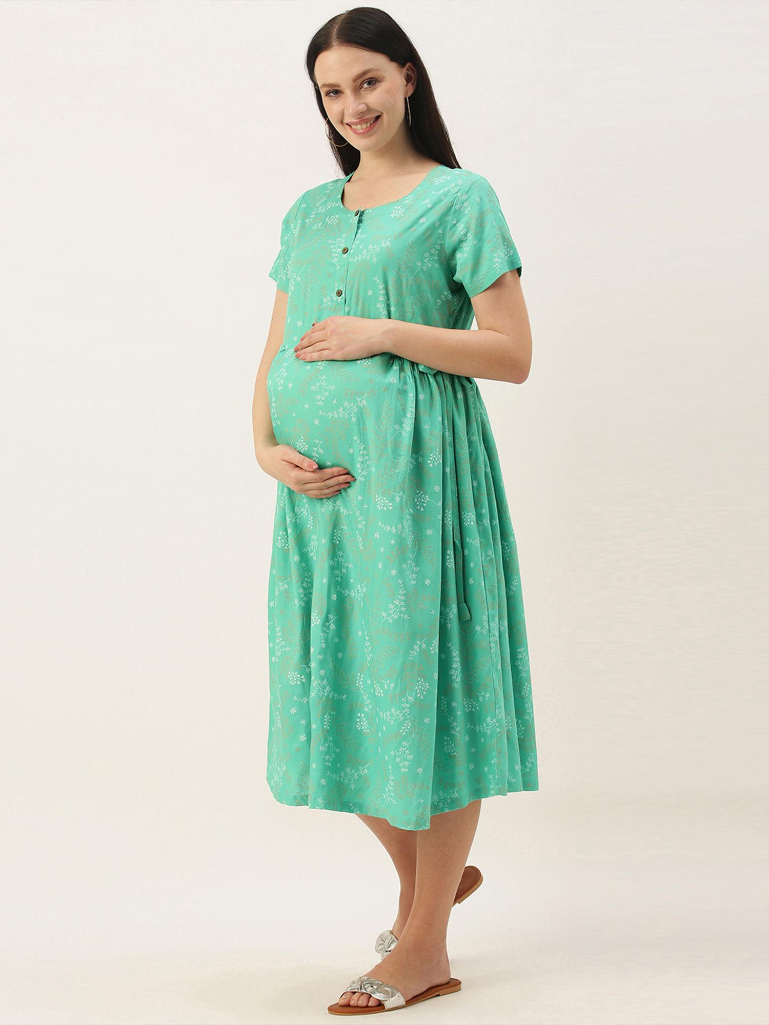 feeding/nursing maternity midi dress - green