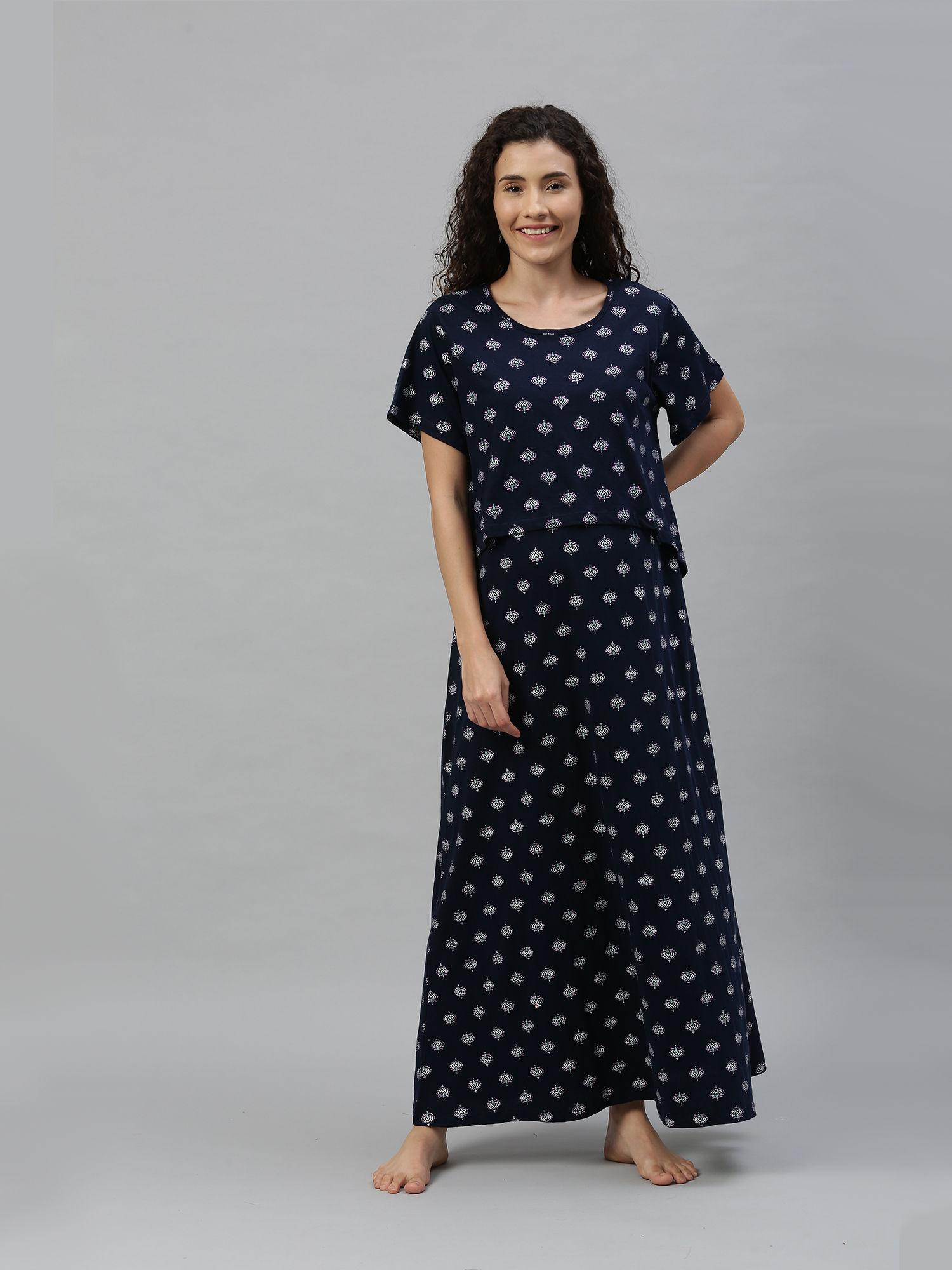 feeding/nursing maternity night dress - blue