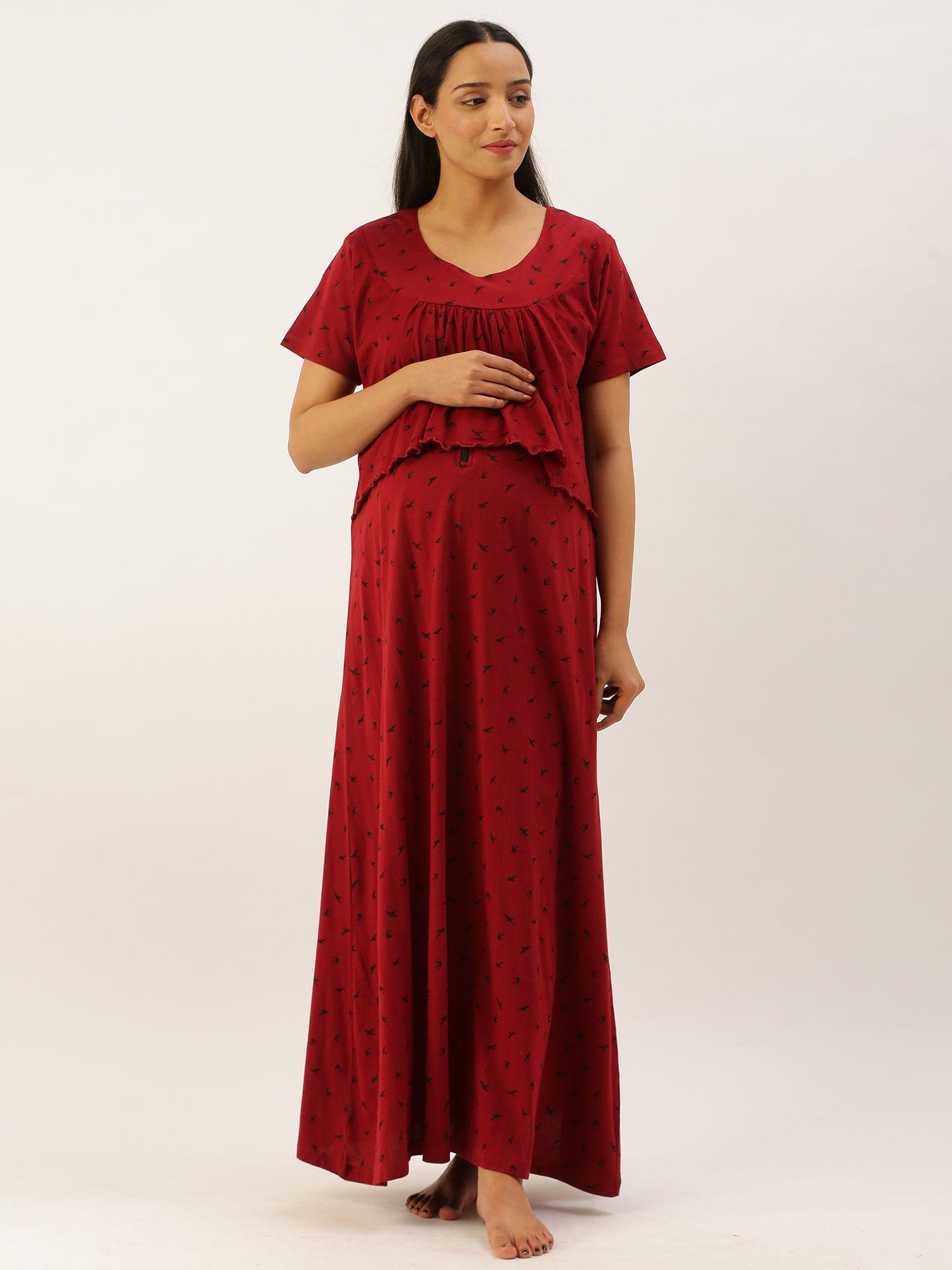 feeding/nursing maternity night dress - red