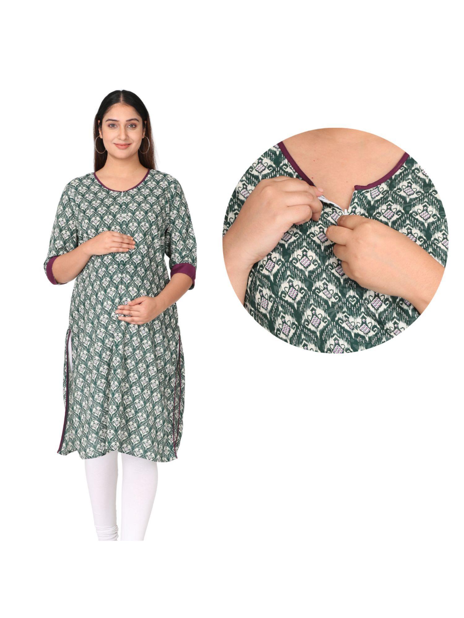 feeding kurta with vertical nursing - green