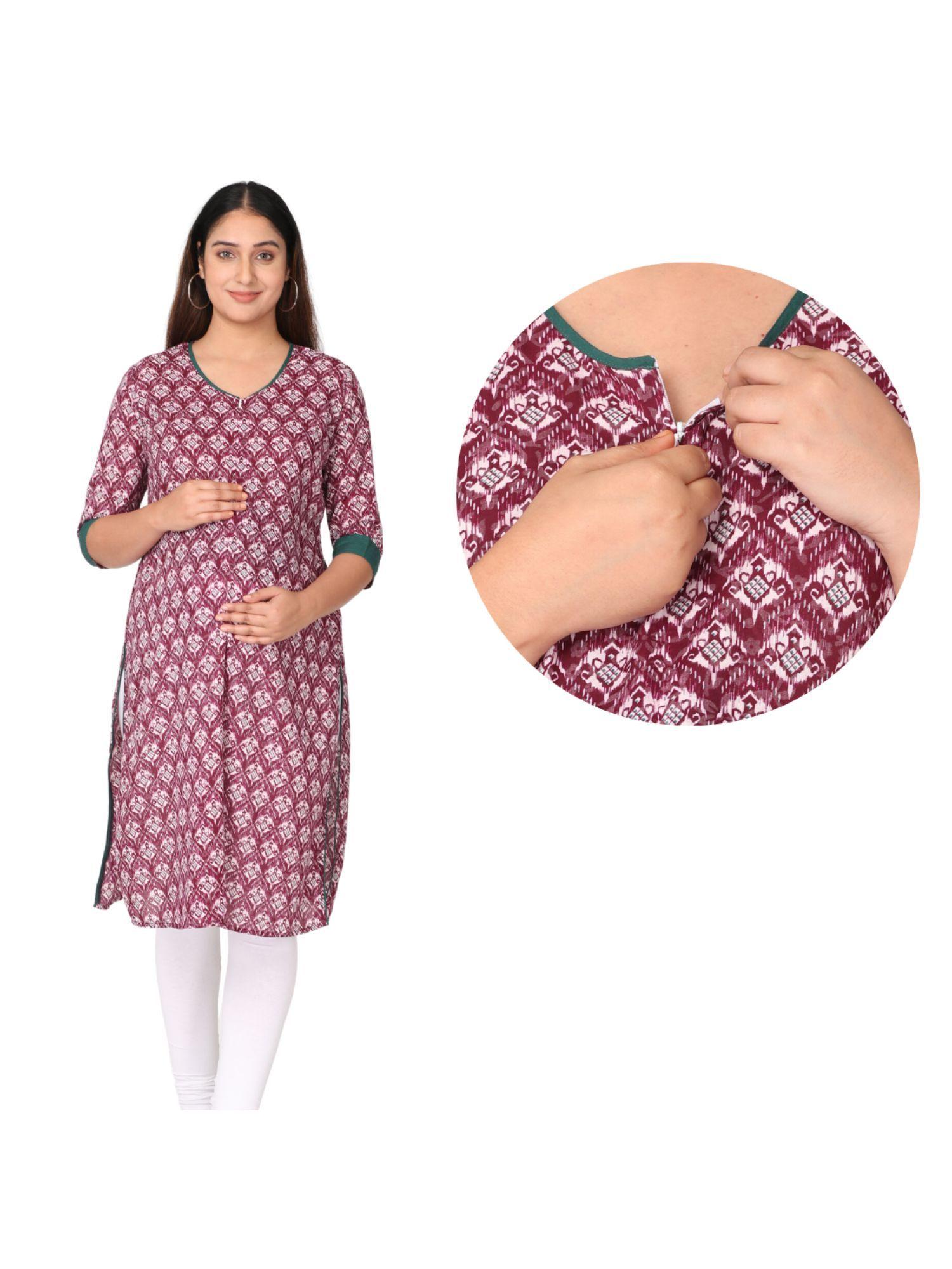 feeding kurta with vertical nursing - magenta