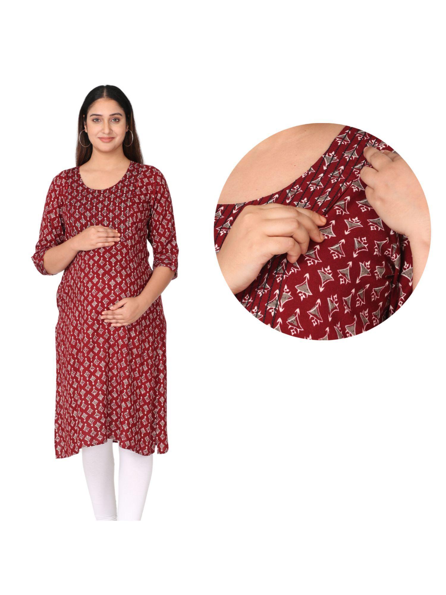 feeding kurta with vertical nursing - maroon