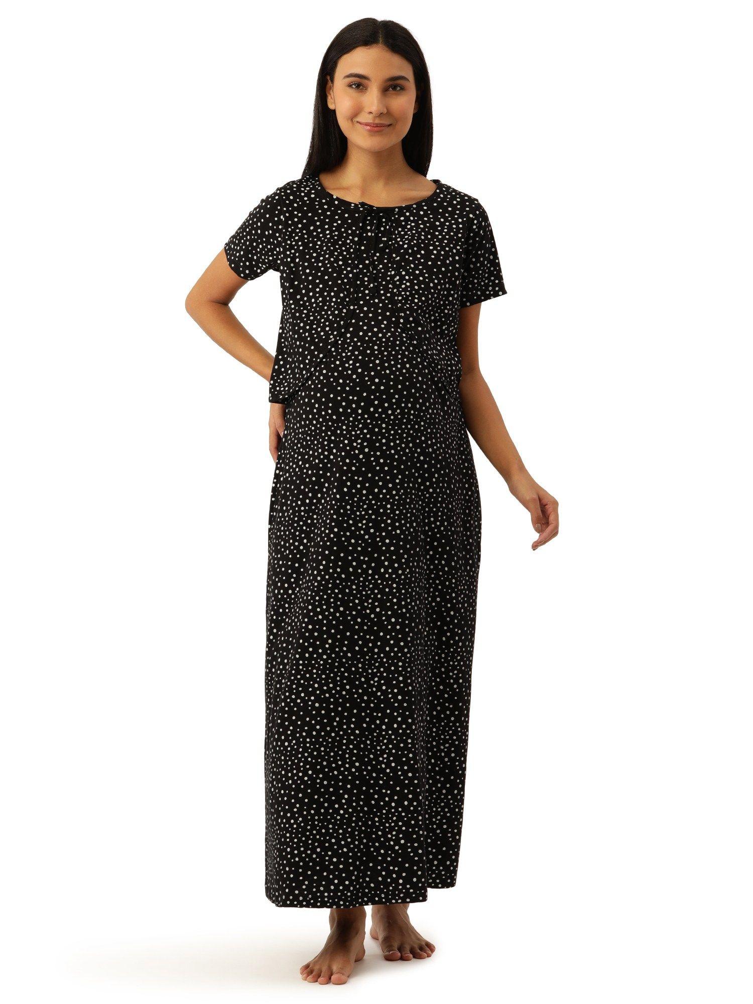 feeding-nursing maternity full length night dress - black