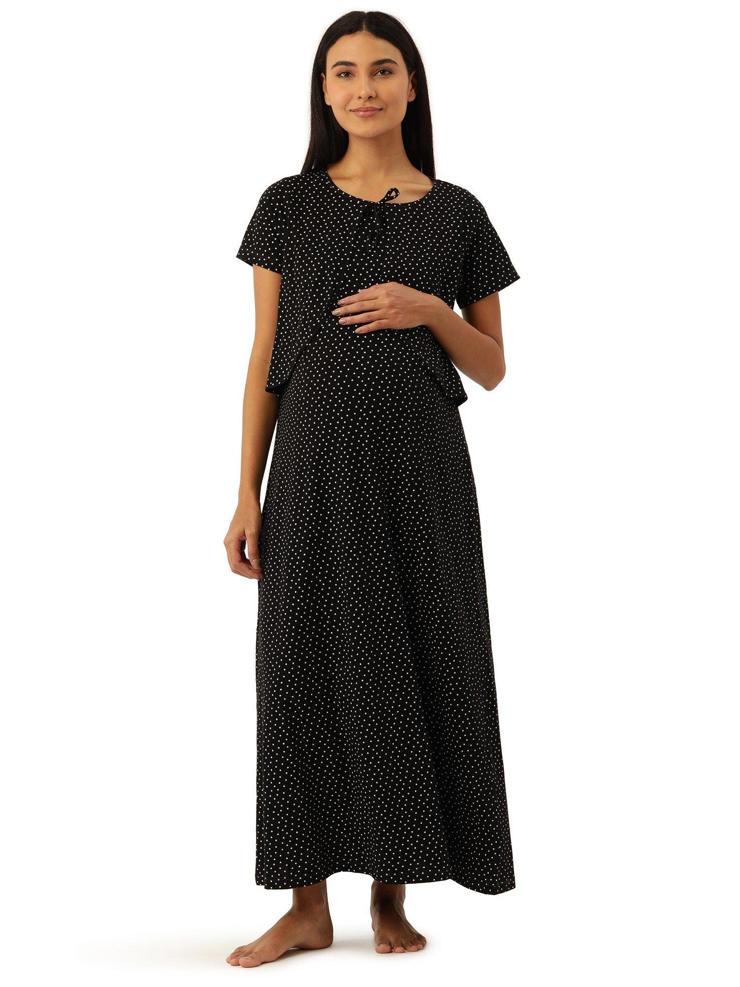 feeding-nursing maternity full length night dress - black