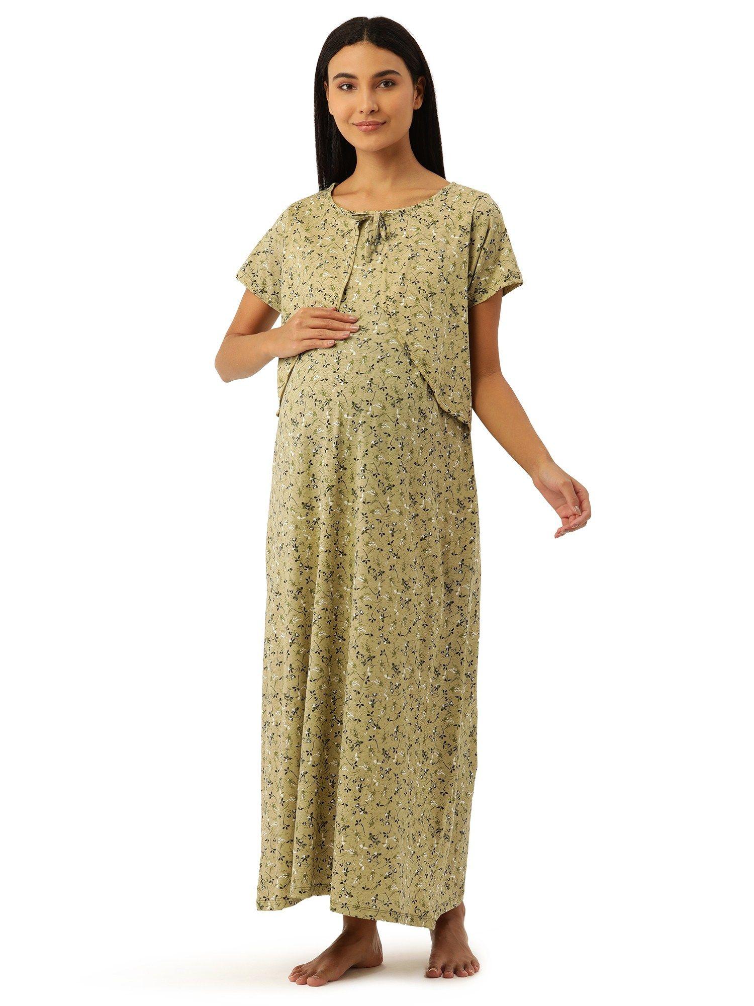 feeding-nursing maternity full length night dress - green