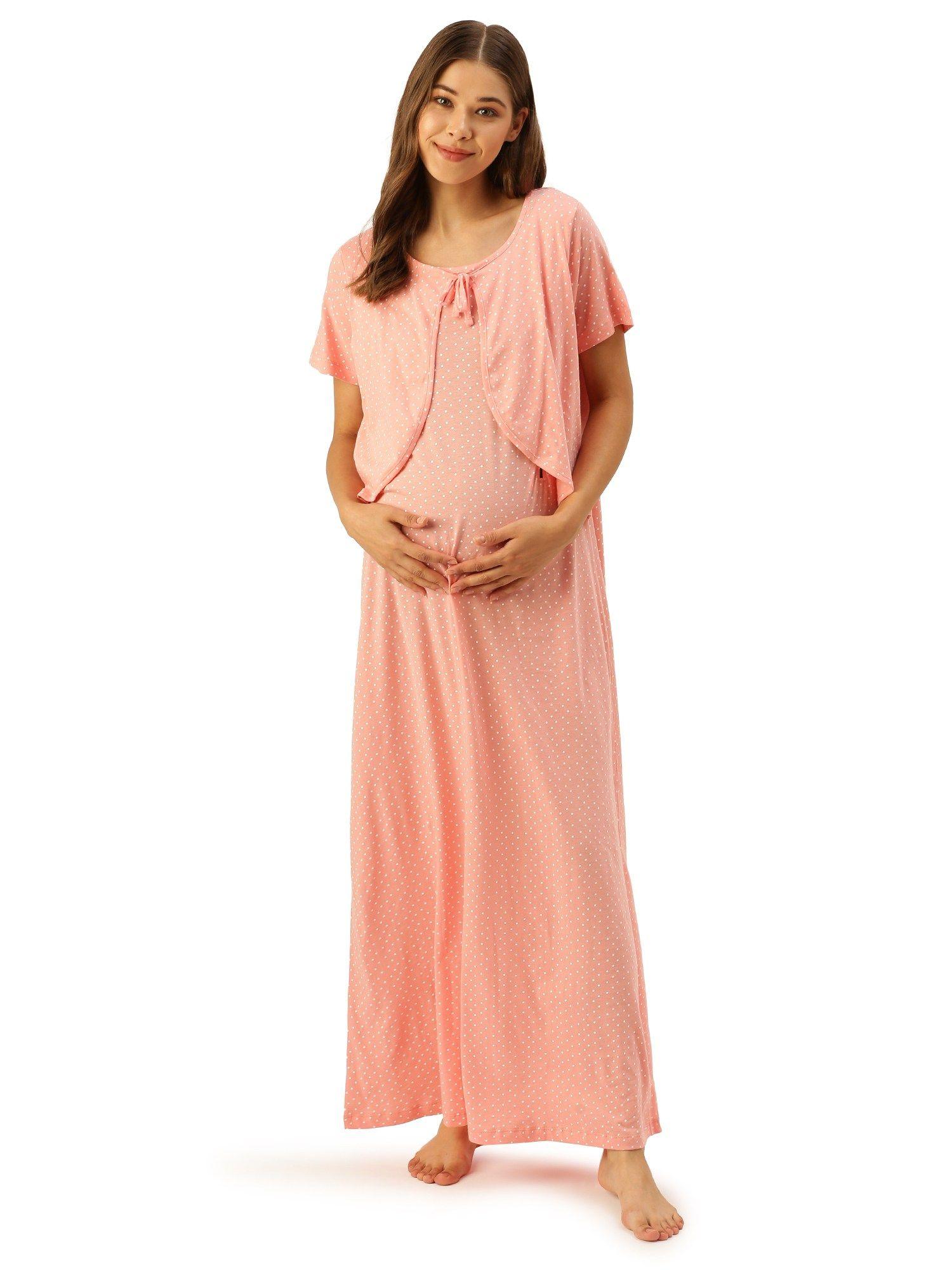 feeding-nursing maternity full length night dress - pink