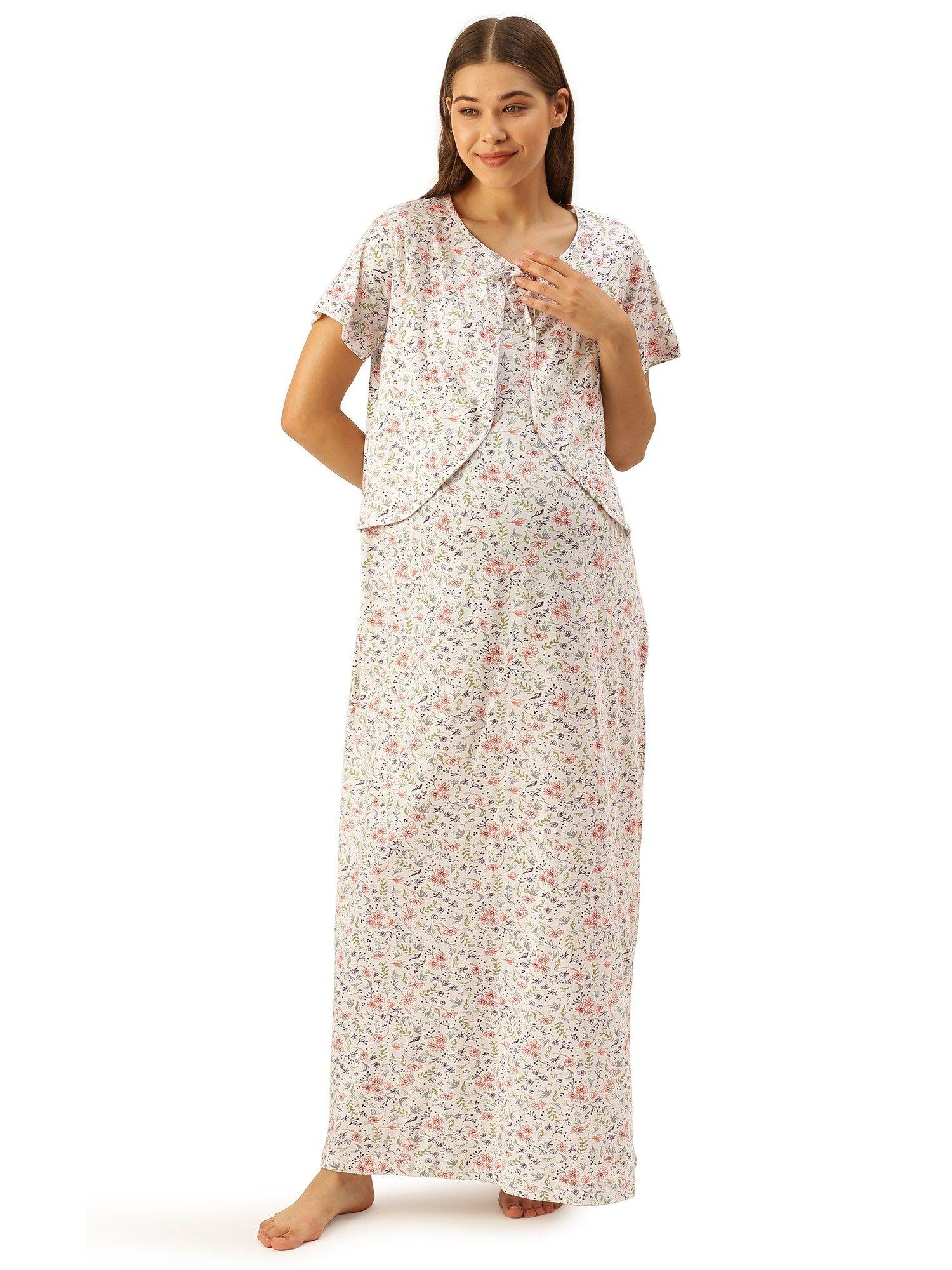 feeding-nursing maternity full length night dress - white