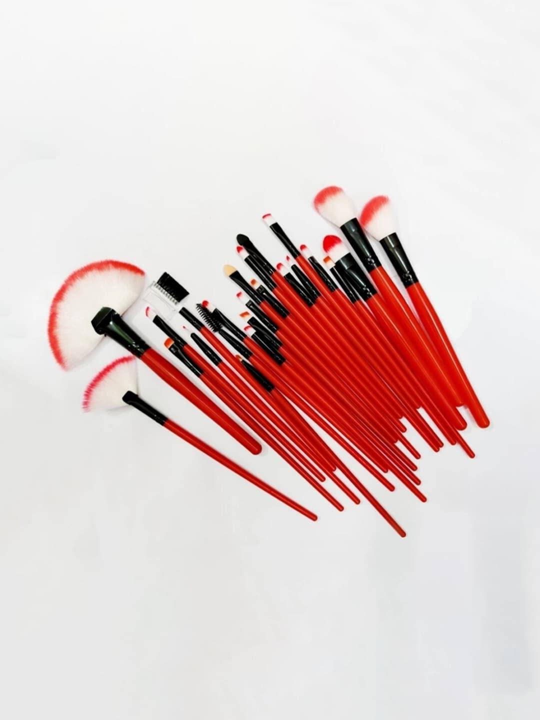 feelhigh 24 pcs soft hair makeup brush set - red & black