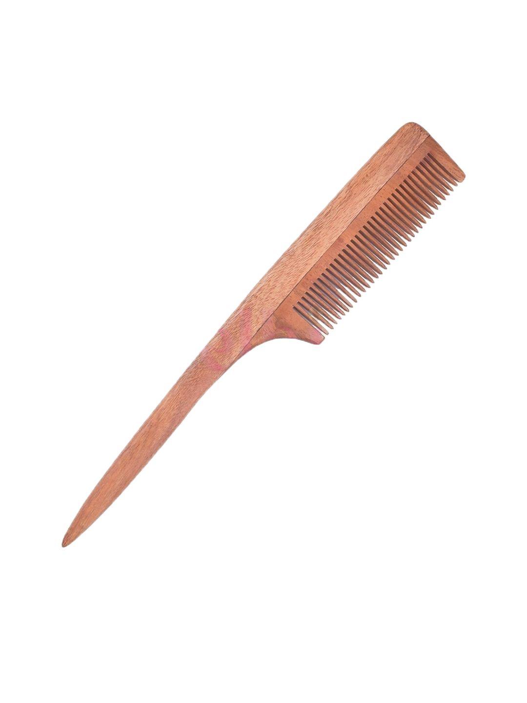 feelhigh neem wood fine & thin tooth rat tail comb - brown