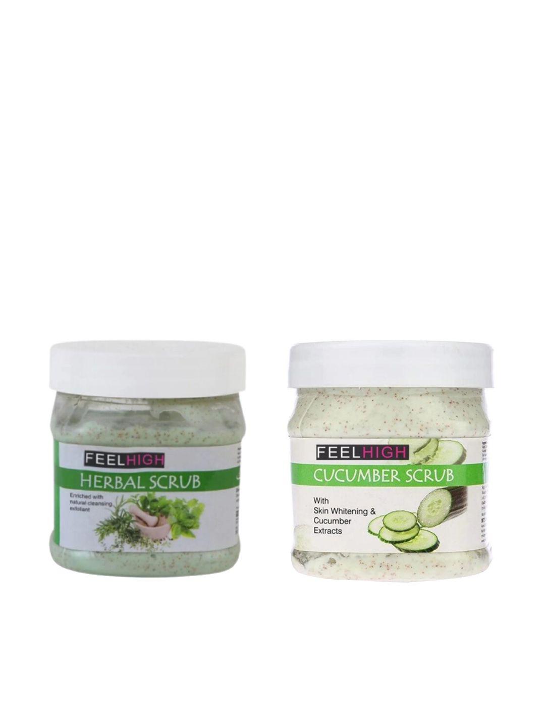 feelhigh set of 2 herbal & cucumber scrubs 500ml each