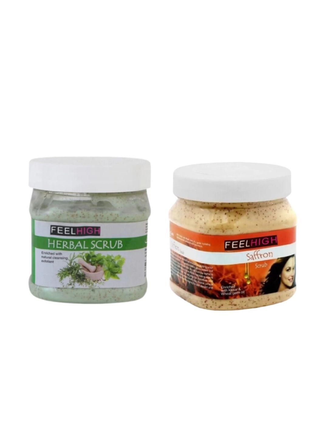 feelhigh set of 2 herbal & saffron face scrubs - 500 ml each