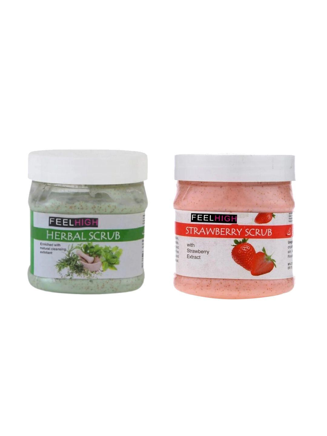 feelhigh set of 2 herbal & strawberry face scrubs - 500 ml each