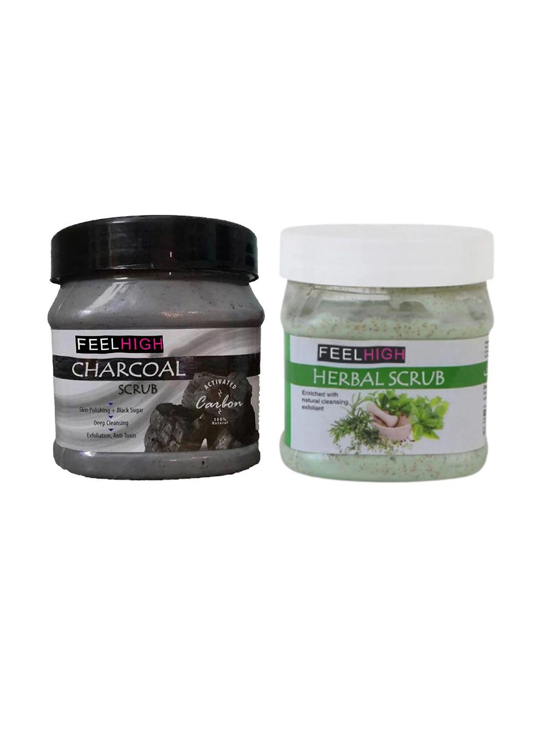 feelhigh set of 2 herbal scrub & charcoal scrub-500 ml each
