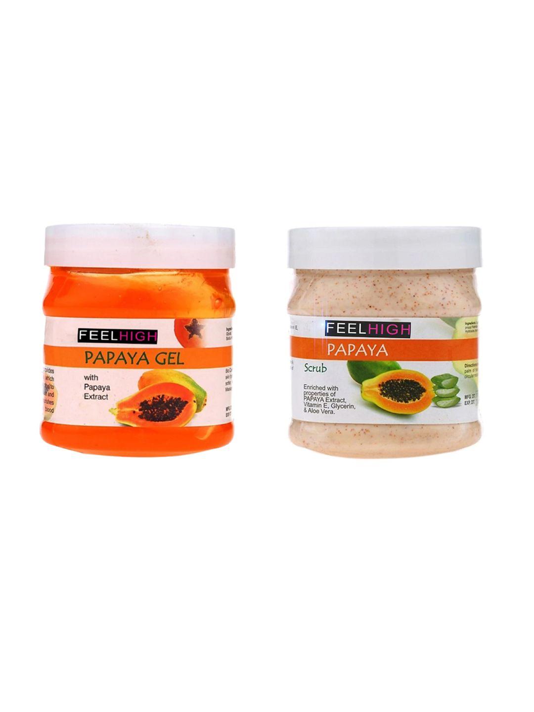 feelhigh set of 2 papaya face & body scrub & papaya beautifying gel-500 ml each