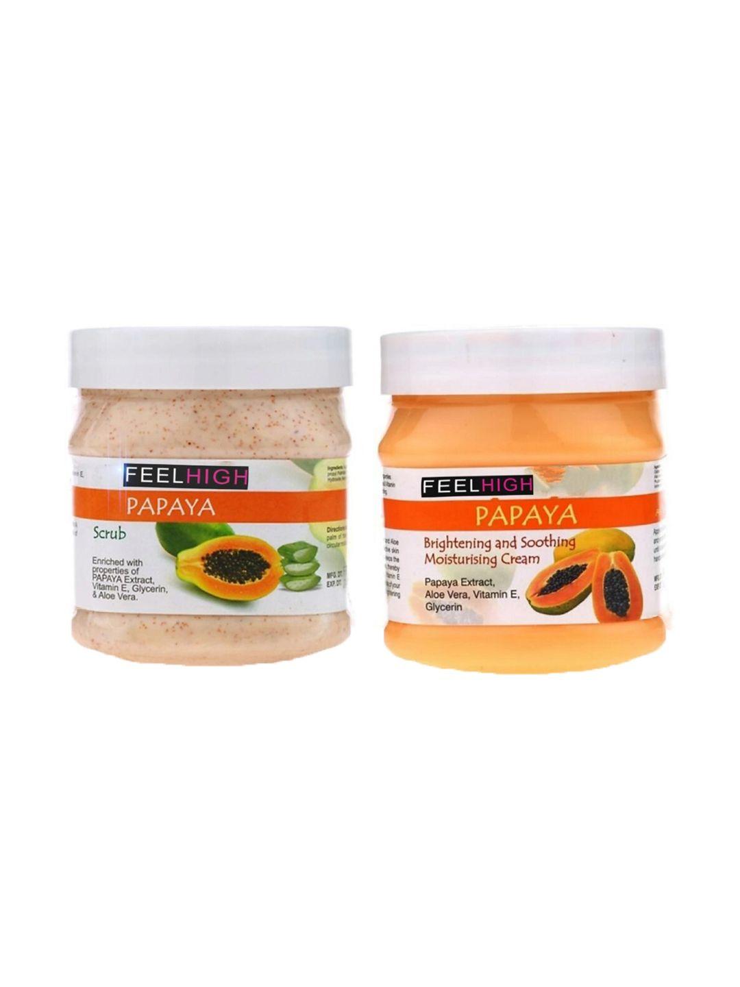 feelhigh set of 2 papaya scrub & cream facial kit 500ml each