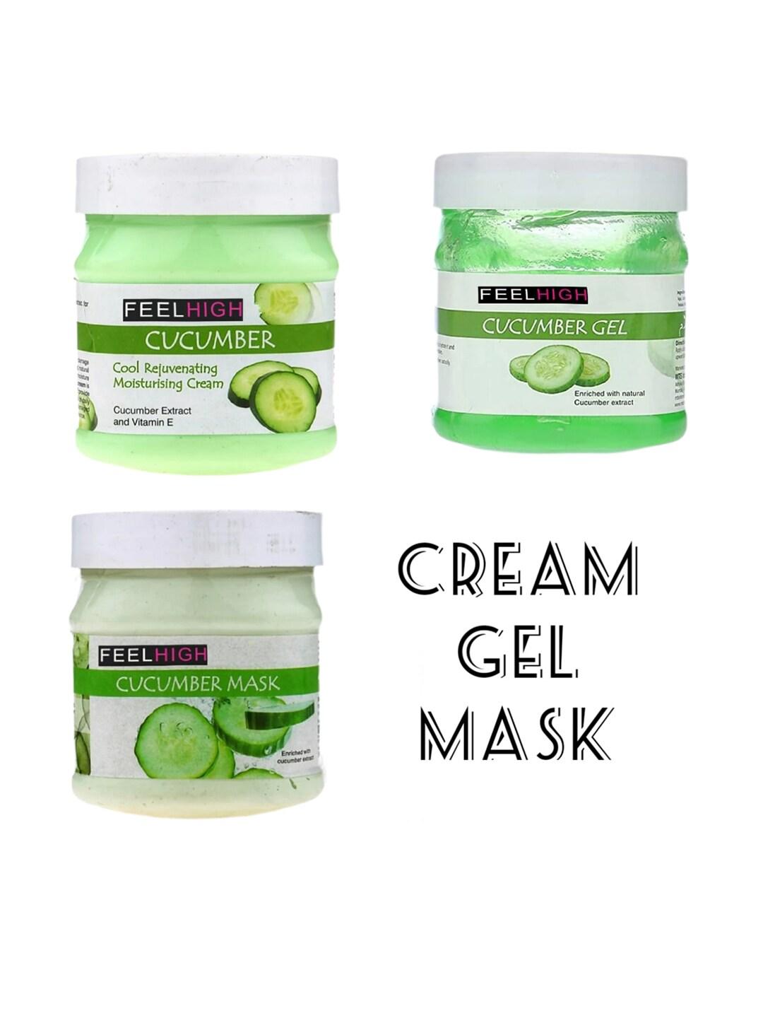 feelhigh set of 3 cucumber cool rejuvenating moisturizing mask cream & gel - 500ml each