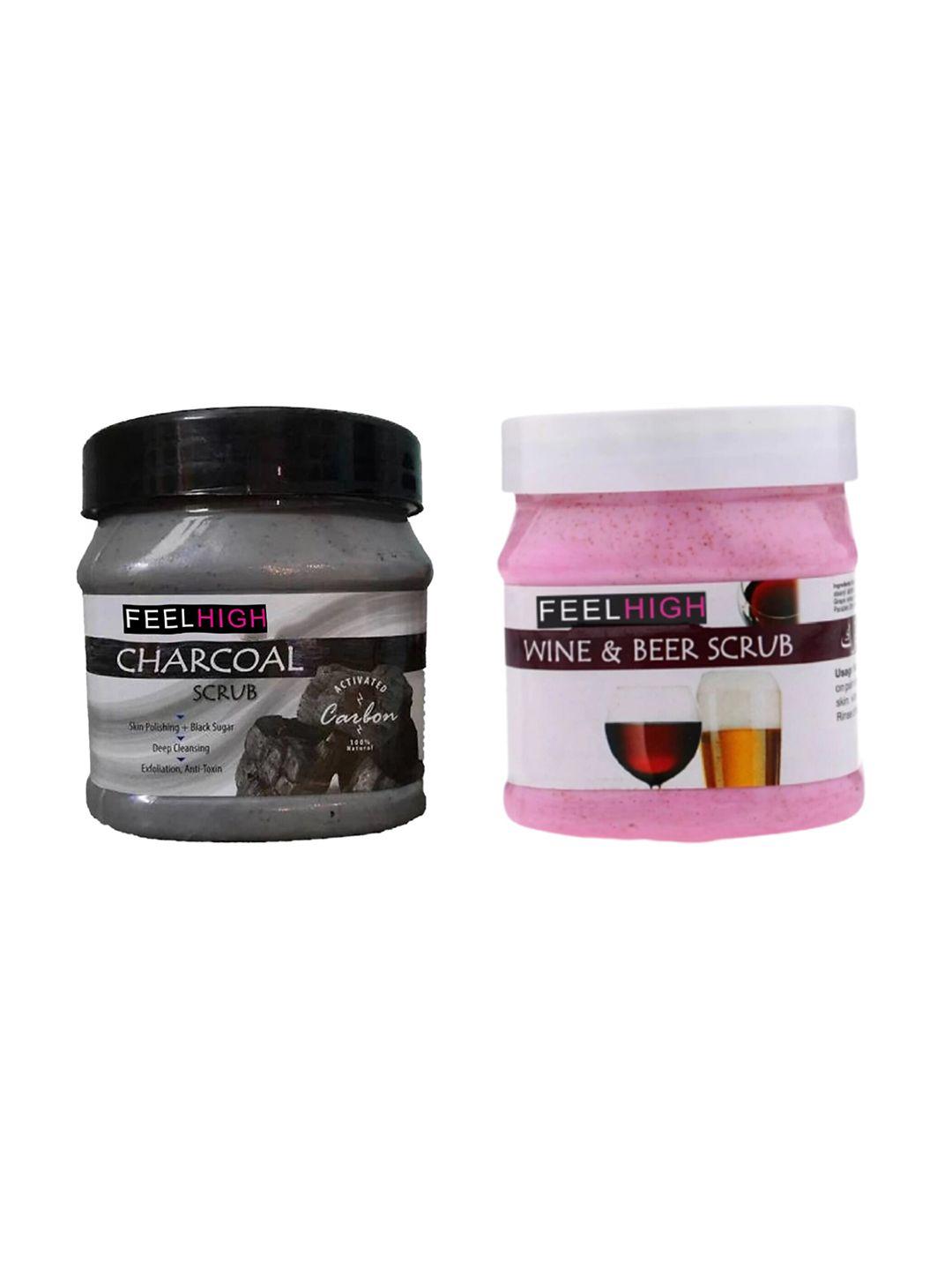 feelhigh 2pcs charcoal scrub & wine & beer face scrub & exfoliators 500 ml each