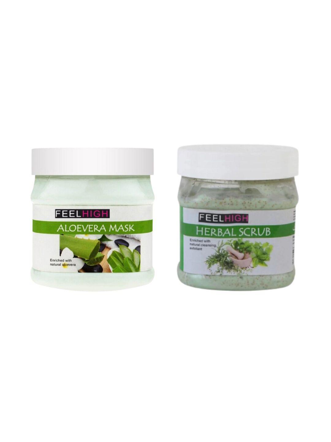 feelhigh face & body aloe vera mask  500ml & herbal scrub 500ml