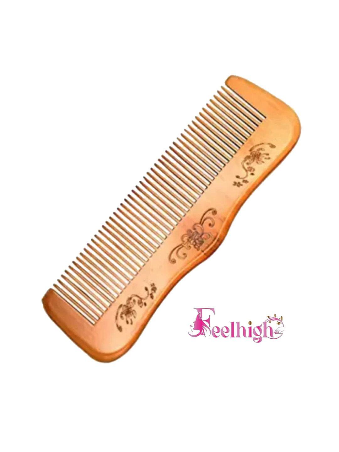 feelhigh neem wood broad tooth anti-dandruff comb - brown