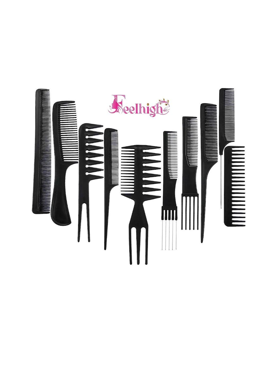 feelhigh set of 10 cut styling hairdressing barbers combs - black