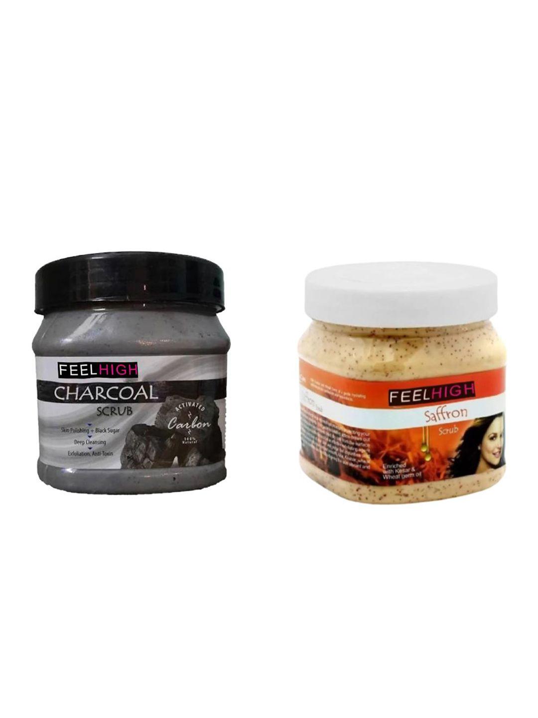 feelhigh set of 2 charcoal & saffron scrub for face & body exfoliators 500 ml each