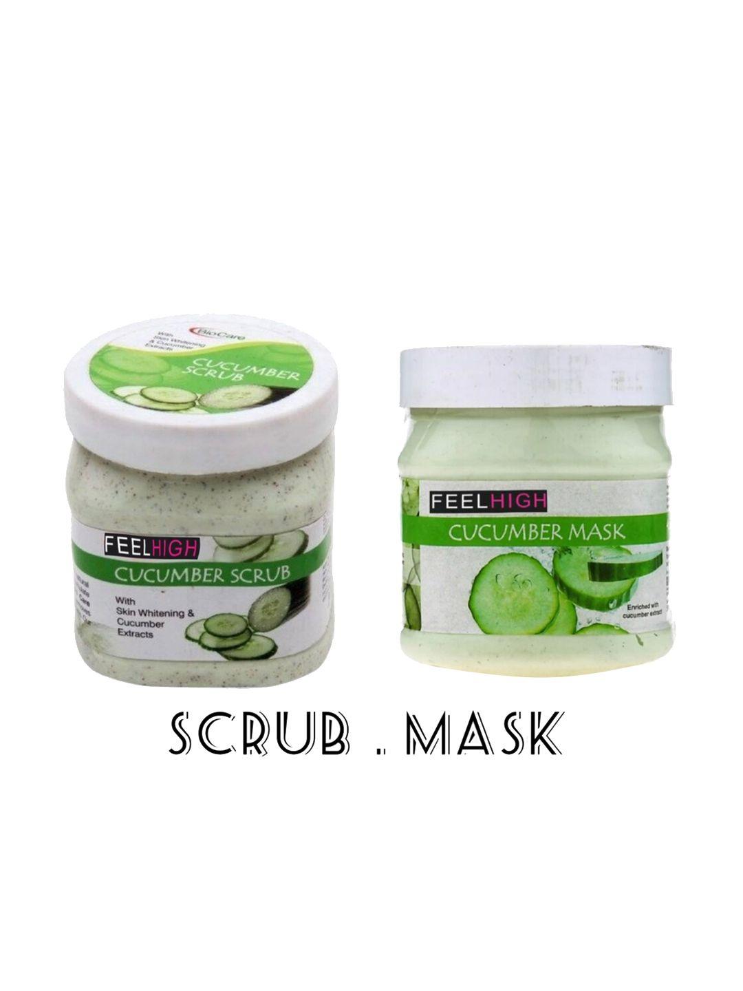 feelhigh set of 2 cucumber cool rejuvenating moisturizing scrub & mask - 500ml each