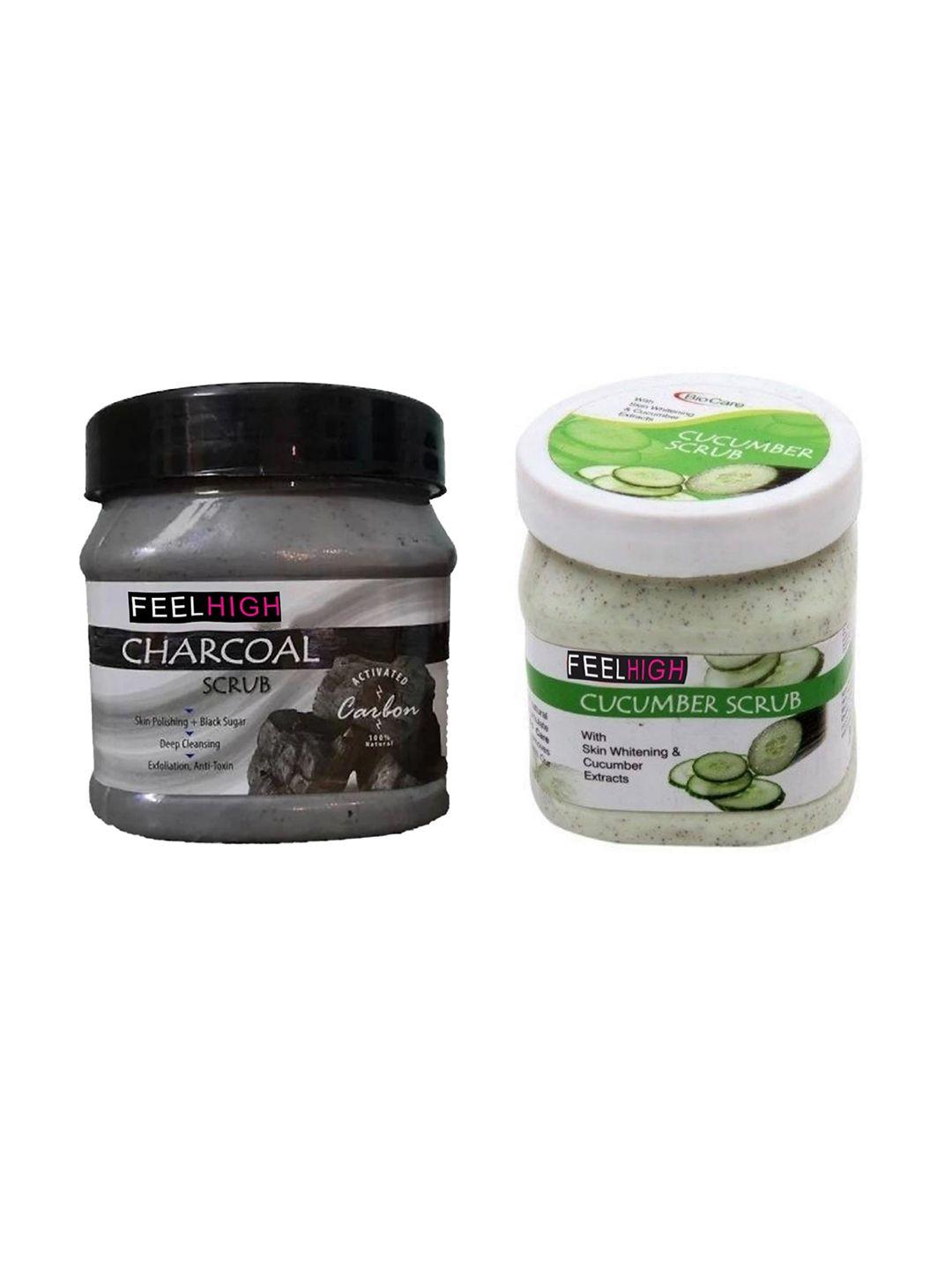 feelhigh set of 2 cucumber extract scrub & charcoal scrub-500 ml each