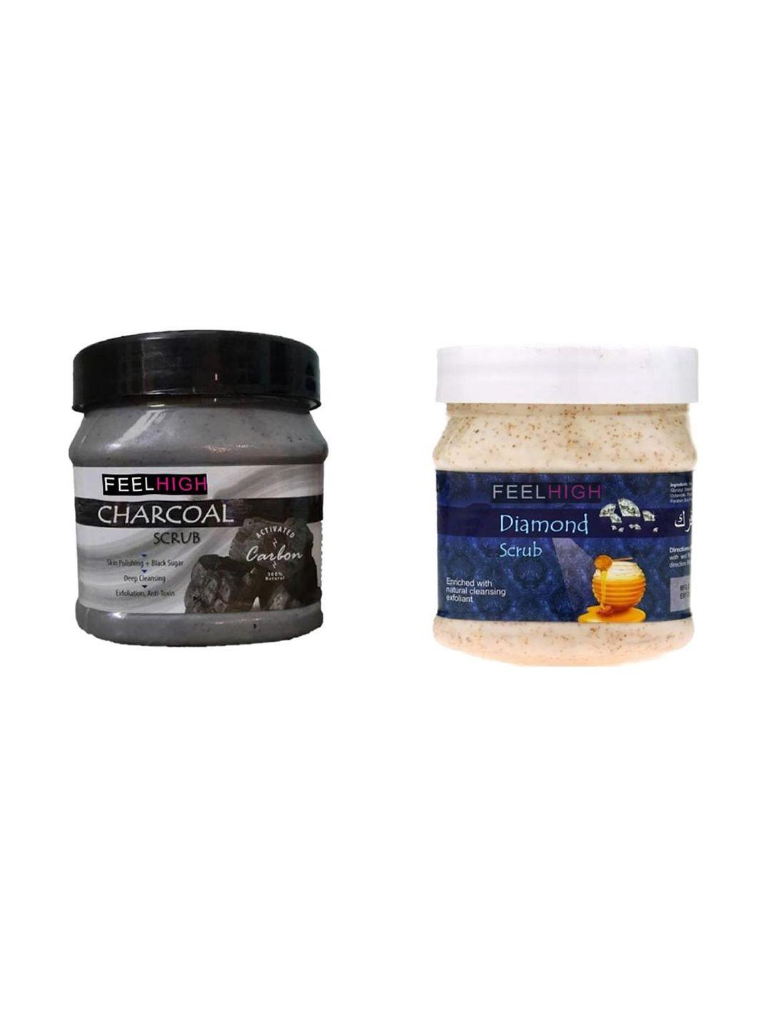 feelhigh set of 2 diamond & charcoal face & body scrubs 500ml each