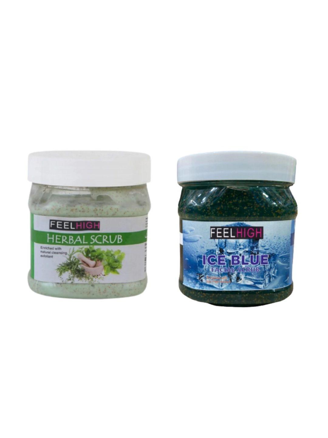 feelhigh set of 2 herbal & ice blue face scrubs - 500 ml each