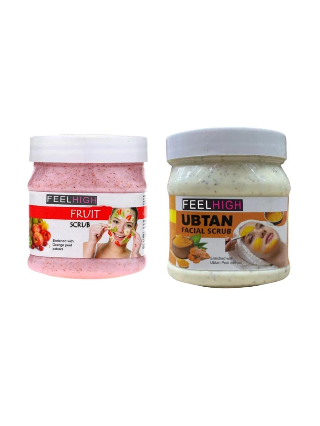 feelhigh set of 2 mix fruit scrub & ubtan scrub - 500 ml each